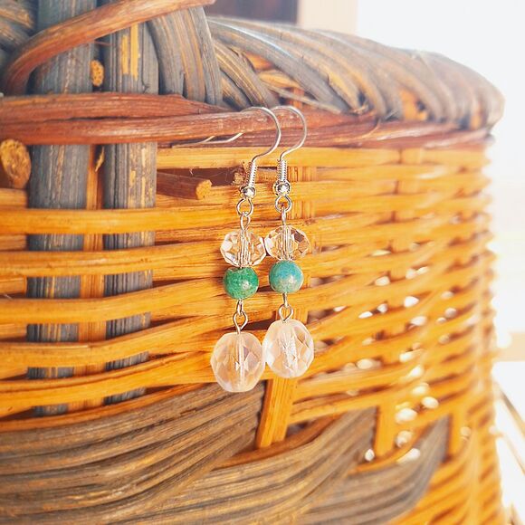 Fairycore Crystal Earrings, Chrysocolla Stone Earrings, Elegant Cottagecore - Picture 7 of 9